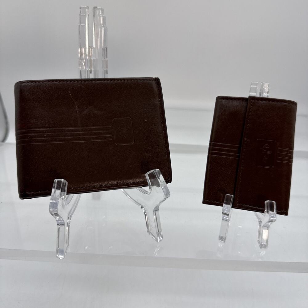 Vintage English Leather Brown Billfold Wallet Bi-Fold + Matching Key Case